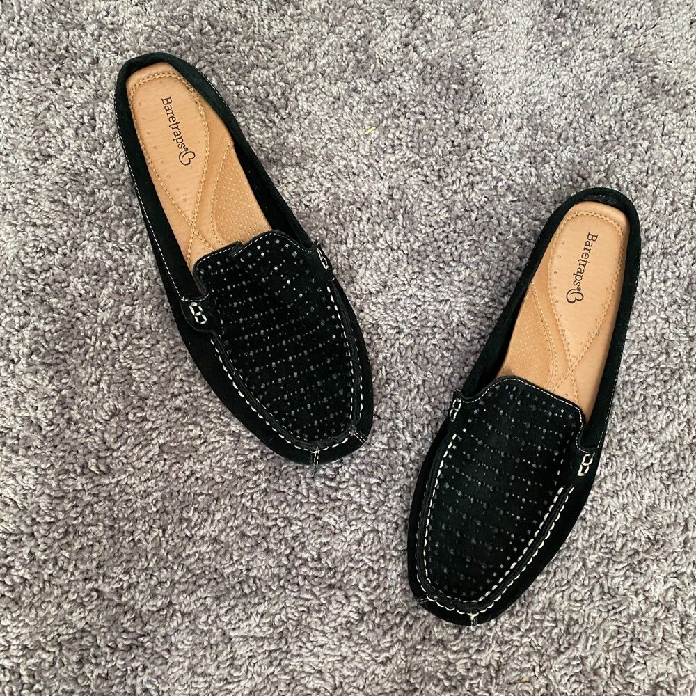 BARETRAPS Orvyn Black Leather Bejeweled Beaded Slip-On Mules Size 8